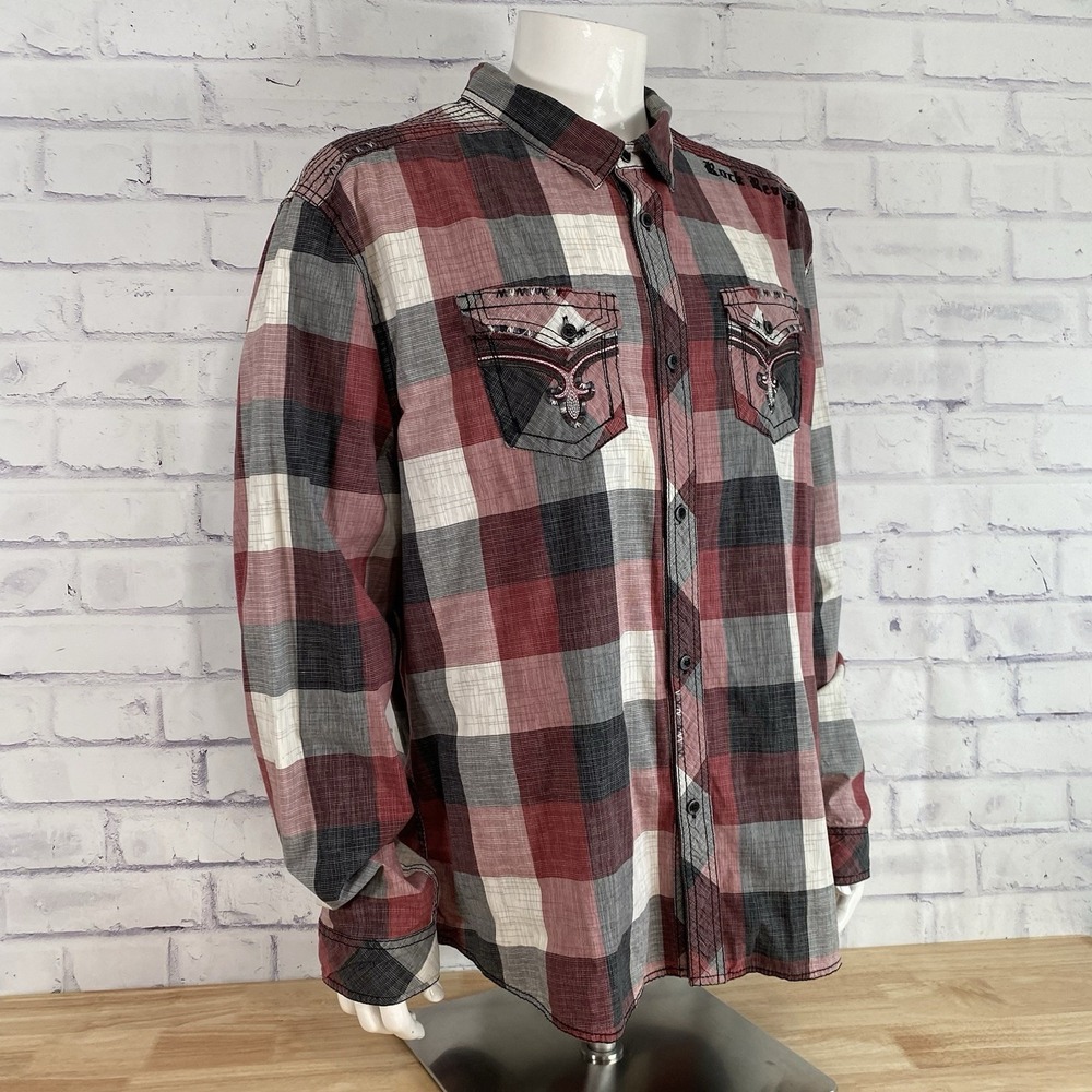 Rock Revival Shirt Men's Size 3XL SLIM Long Sleeve Pearl Snap Plaid Embroidered - Picture 11 of 16
